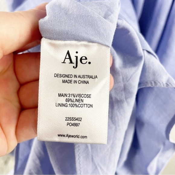 Aje Virginie Square Neck Cut Out Linen Blend Midi Dress Purple Casual Cocktail - Picture 10 of 11